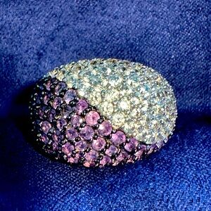 1.76CTW AFRICAN AMETHYST AND 2.77CTW WHITE ZIRCON STERLING SILVER RING - Size 7